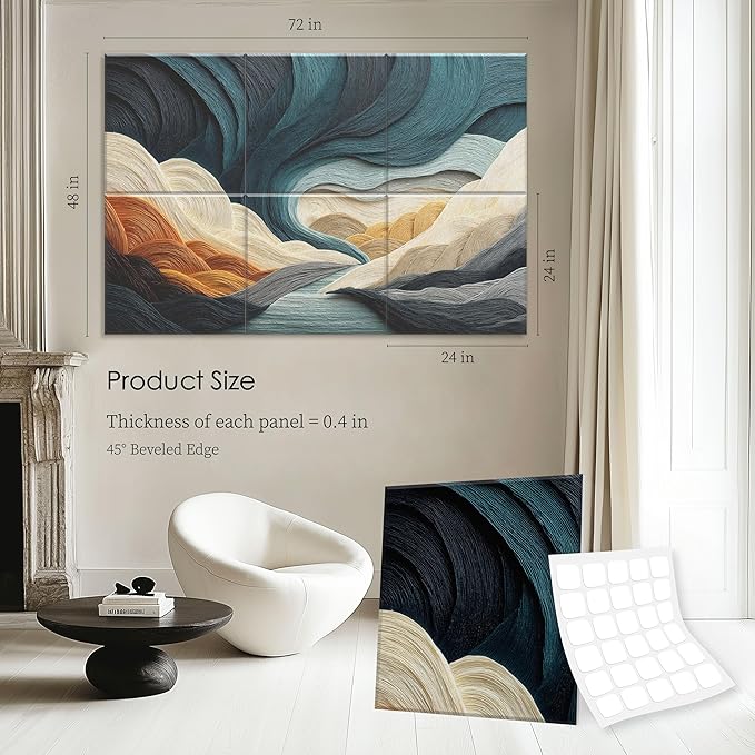 6 Pack Sound Absorbing Panels 72x48 Inch Decorative Acoustic Panels Acoustic Wall Panels for Home Office Studio Quick and Easy Setup