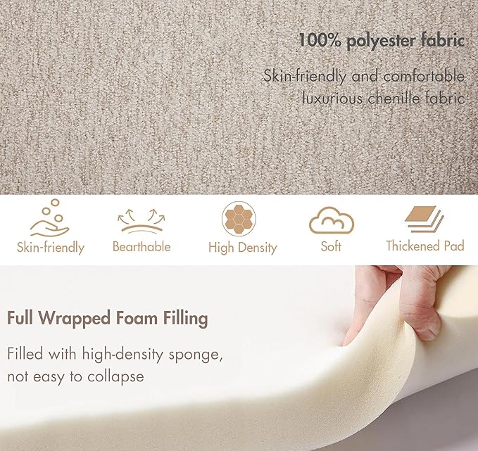 3-Pieces Modern Upholstered Ottoman Waterfall Bench for Bedroom End of Bed Accent Chair, 53" Chenille Entryway Bench Sets, Comfy Indoor Narrow Window Bench Bed Stool Living Room Bedroom, Oatmeal