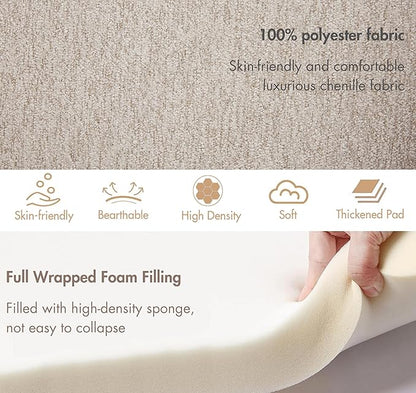 3-Pieces Modern Upholstered Ottoman Waterfall Bench for Bedroom End of Bed Accent Chair, 53" Chenille Entryway Bench Sets, Comfy Indoor Narrow Window Bench Bed Stool Living Room Bedroom, Oatmeal