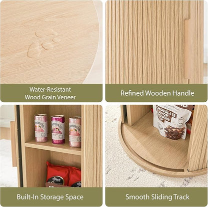 31.5" Round Dining Table for 2-4, Modern Farmhouse Kitchen Table with 2-Tier Storage Shelf, Small Wooden Circle Dining Tables with Fluted Base for Home Dining Room Living Room (Natural)