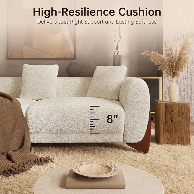 Morden Fort Boucle Sofa, Modern Upholstered Cloud Couch Durable Comfy Boucle Pet-Friendly Sofa Deep Seat with Wooden Leg & Pillow Sofas 3 Seater Couches for Living Room Bedroom Apartment Beige