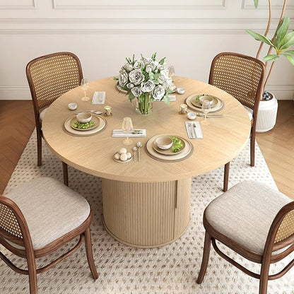 47 inch Round Dining Table for 4, Kitchen Table Dinner Table with 2-Layer Storage Shelf and Wood Slide Door for Home Dining Room Living Room (Natural)