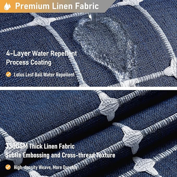 BTTN Boho Farmhouse Shower Curtain - Linen Rustic Heavy Duty Fabric Shower Curtain Set with Tassel, Water Repellent, Bohemian Vintage Country Thick Cloth Shower Curtains for Bathroom, Navy Blue, 72x72