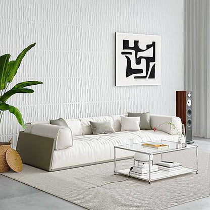 Art3d 12 Pack 3D Wave Design Wall panels 19.7"x19.7" PVC Panel for Interior Wall Decor Living Room, Office, TV Background, White
