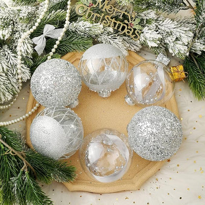 XmasExp Christmas Ball Ornaments Set, Shatterproof Christmastree Decorations,6ct Large Plastic Hanging Ornaments,100mm/4, Silver