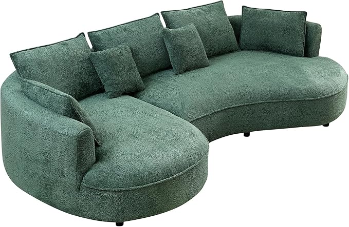 125'' Modern Curved Cloud Sofa Luxury Living Room 5 Seater Combo Sofa Cloud Curve Design Mid Century Upholstered Sofa with Ottoman for Living Room Bedroom Apartment (Boucle+Right Facing, Green)
