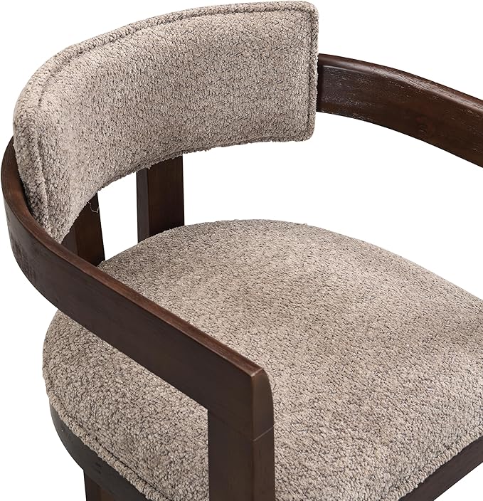 Christopher Knight Home Falcon Boucle Fabric Upholstered Dining Chairs Set of 2, Modern Wooden Dining, Curved Backrest Kitchen Side Chair,Living Room Extra Seat, Espresso