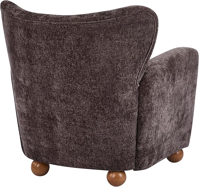 Christopher Knight Home Lindy Wingback Accent Chair, Upholstered Armchair with Rounded Wooden Legs, Curved Backrest Single Sofa, Soft Cushion Seating, Comfy Lounge Chair for Living Room, Dark Brown