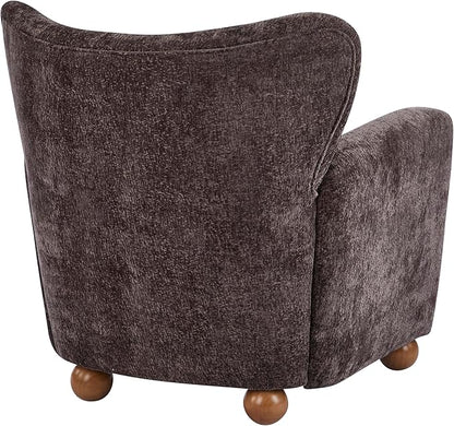 Christopher Knight Home Lindy Wingback Accent Chair, Upholstered Armchair with Rounded Wooden Legs, Curved Backrest Single Sofa, Soft Cushion Seating, Comfy Lounge Chair for Living Room, Dark Brown