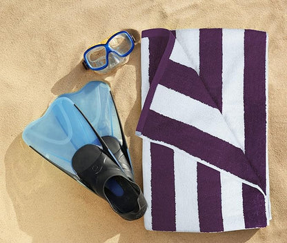 Utopia Towels 4 Pack Cabana Stripe Beach Towel Oversized 100% Ring Spun Cotton Beth Towels Highly Absorbent, Plum