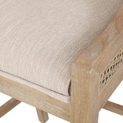 Merax 30" Fabric Upholstered Wood and Cane Barstools with Backrest,Set of 2,French Country Counter Stools Dining Chair