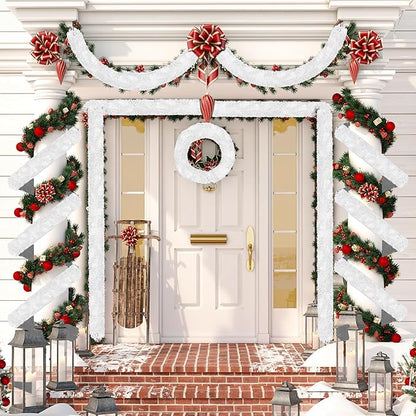 50 Ft Christmas Tinsel Garland White Thick Tinsel Garland Xmas Tree Decorations Metallic Tinsel Twist Garland for Christmas, Birthday, Party Decor Indoor Outdoor Party Supplies