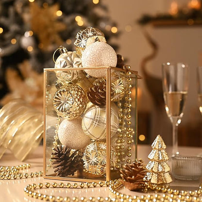 Valery Madelyn Ornaments for Christmas Trees, 9ct 2.36 Inches White and Gold Shatterproof Christmas Tree Decorations, Luxury Hanging Ball Ornaments for Xmas Holiday Party Decor