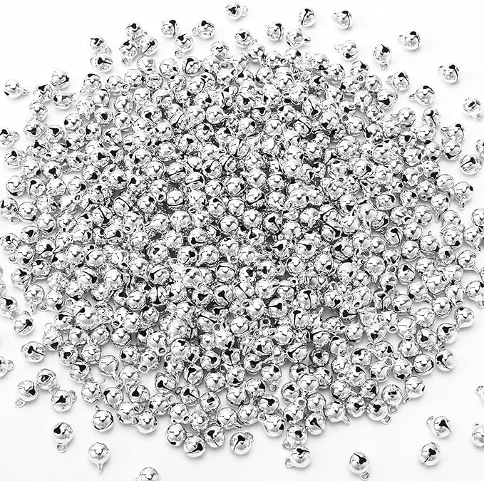 Augshy 200 Pcs Small Silver Jingle Bells, 1/4 Inch Craft Bells Mini Bell Bulk for Christmas Home and Pet Decorations Bracelet Necklace Knitting Jewelry Making Xmas Decor Party Favors Supplies