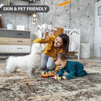 4x6 Area Rugs for Living Room Rug Washable: Abstract Rug for Dining Room Bedroom Carpet Non Slip 4 by 6 Indoor Modern Nursery Home Office Brown Beige