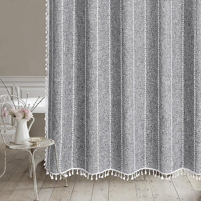 MitoVilla Dark Grey Boho Shower Curtains for Modern Farmhouse Bathroom Decor, Country Thick Polyester Linen Fabric Shower Curtain, Rustic Tassel Cloth Shower Curtain, 72 x 72, Charcoal Grey