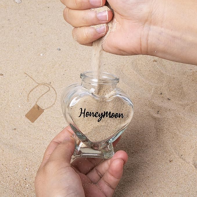 Honeymoon Sand Keepsake Jar，Bridal Shower, Wedding, Engagement, Honeymoon, Travel Gift for Couples, Newlywed, Fiance(Gift Box Includes) - 40ml Heart Shape Glass