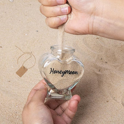Honeymoon Sand Keepsake Jar，Bridal Shower, Wedding, Engagement, Honeymoon, Travel Gift for Couples, Newlywed, Fiance(Gift Box Includes) - 40ml Heart Shape Glass
