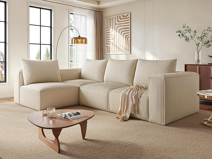 YITAHOME Oversized Cloud Sectional Couch: Deep Modular 4-Seat Sofa with 4 Pillows, Luxurious Corduroy Upholstered Couches for Living Room, Bedroom, Apartment, Office, No Assembly Required, Milky White