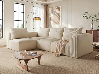 YITAHOME Oversized Cloud Sectional Couch: Deep Modular 4-Seat Sofa with 4 Pillows, Luxurious Corduroy Upholstered Couches for Living Room, Bedroom, Apartment, Office, No Assembly Required, Milky White