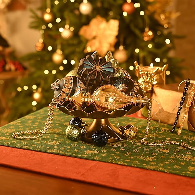 Valery Madelyn Ornaments for Christmas Trees, 60ct Blue and Gold Shatterproof Christmas Tree Decorations, Luxury Hanging Ball Ornaments Bulk for Xmas Holiday Party Decor