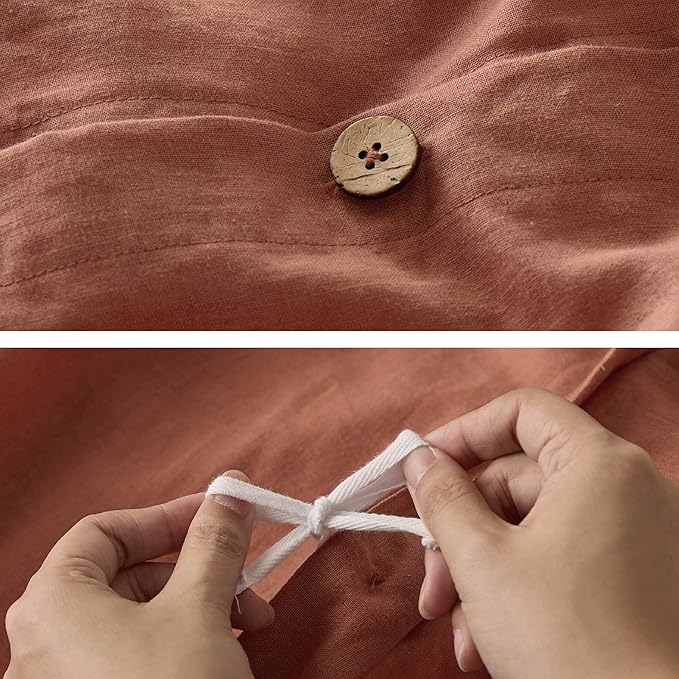 Bedsure Linen Duvet Cover King - Linen Cotton Blend Bedding Set, Soft & Cozy, 3 Pieces, 1 Duvet Cover 104x90 Inches and 2 Pillowcases, Burnt Orange Color Cooling Bedding, Comforter Sold Separately