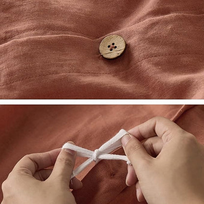 Bedsure Linen Duvet Cover King - Linen Cotton Blend Bedding Set, Soft & Cozy, 3 Pieces, 1 Duvet Cover 104x90 Inches and 2 Pillowcases, Burnt Orange Color Cooling Bedding, Comforter Sold Separately