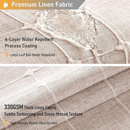 BTTN 78 Inch Long Shower Curtain - Boho Linen Thick Fabric Shower Curtain Set with Plastic Hooks, Tall Rustic Modern Farmhouse Country Heavy Duty Cloth Shower Curtains for Bathroom - Tan/Taupe, 72x78