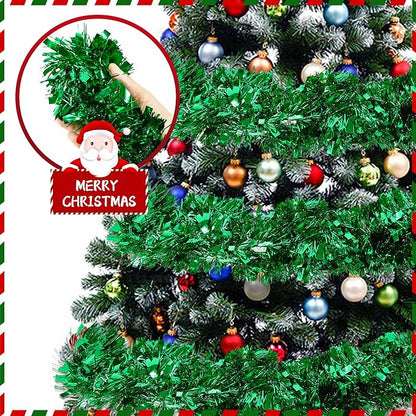 50FT Tinsel Christmas Garland Metallic Twist Garland Shiny Hanging Tinsel for Christmas Tree Party Supplies Indoor Outdoor Home Xmas Decoration (Green)