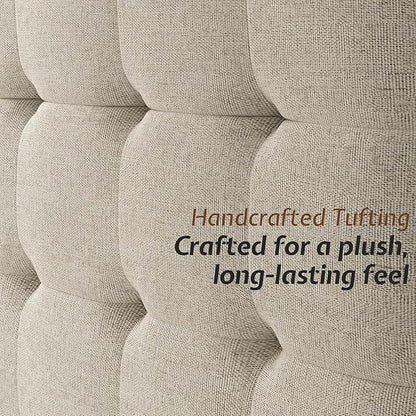 Jocisland Wood King Size Bed Frame,Tall Upholstered Tufted Headboard, Solid Wood Platform, No Box Spring Needed, Walnut