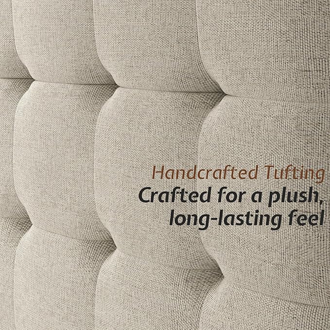 Jocisland Wood Full Size Bed Frame,Tall Upholstered Tufted Headboard, Solid Wood Platform, No Box Spring Needed, Ash Gray