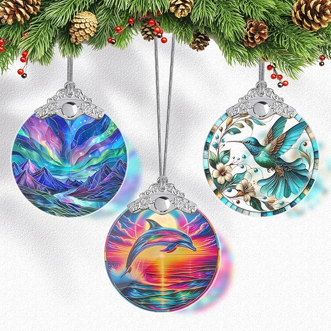 Dolphin Stained Glass Tree Ornament, Dolphin Christmas Tree Ornaments Xmas Decor, Holiday and Xmas Presents