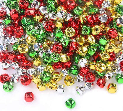 Augshy 120 Pieces Jingle Bells 3/5 Inch Craft Bell Bulk for Christmas Home and Pet Decorations Xmas Decor Party Favors Supplies (Gold Silver Red Green)