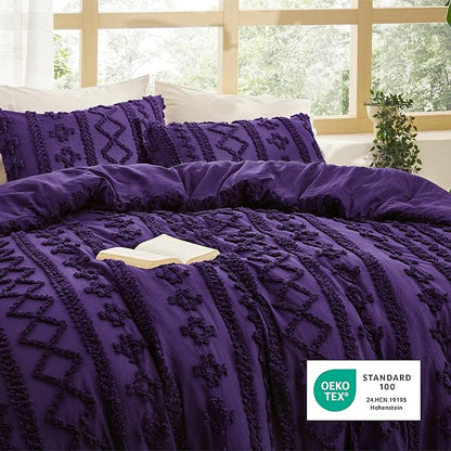 Bedsure Tufted Boho Comforter Set Twin Size - Purple Boho Bed Set, GentleSoft™ 2 Pieces Farmhouse Shabby Chic Embroidery Bedding, Gifts for Woman, Soft Jacquard Twin Comforter for All Seasons
