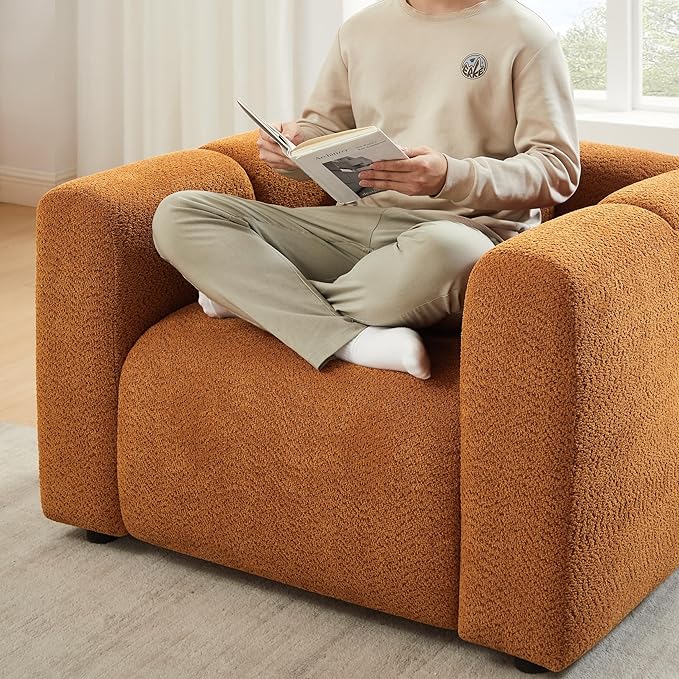 VANOMi Living Room Furniture Sets Include 95" Sofa & 42" Arm  chairs, Boucle Upholstered Oversized Couch with Pillows, Living Room Furniture Set for Bedroom Apartment (Curry, 2 Sofas+1 Chair)