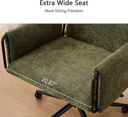 Rowill Modern Office Chair, Swivel Desk Chair, Green Boucle Fabric, Adjustable Height, 300 LBS Capacity, Wheels, Arm Rest, Perfect for Home Office, Bedroom, Makeup Room