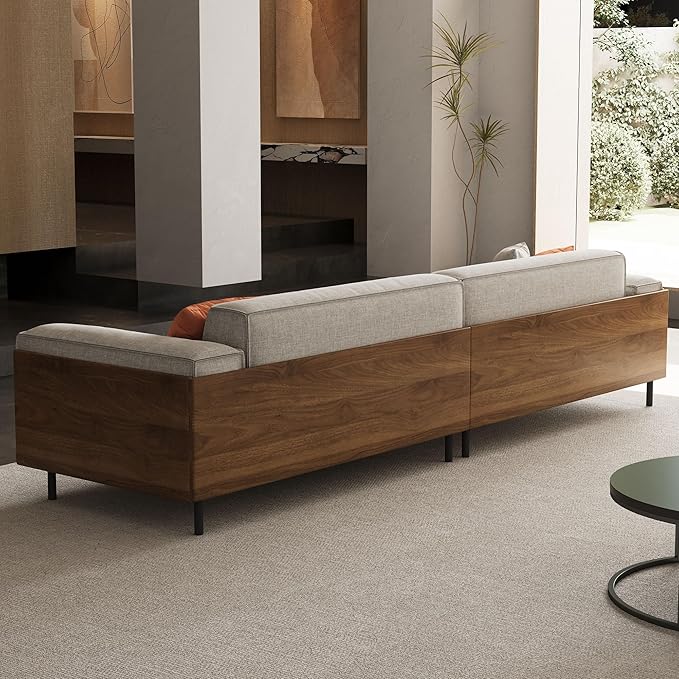 Modern 4-Seater Upholstered Fabric Sofa for Living Room –111.81 inch Comfortable Timecloud Couch with Wood Frame and Metal Legs, Easy Assembly, Ideal for Office, or Living Room, Gray