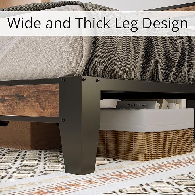 LIKIMIO Full Bed Frame, Storage Headboard with Charging Station, Solid and Stable, Noise Free, No Box Spring Needed, Easy Assembly