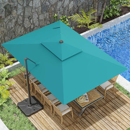 10x13FT Cantilever Outdoor Patio Umbrellas, Double Top Large Rectangle Umbrella, Heavy Duty 360° Rotation Offset Outdoor Sun Shade Umbrella for Garden Deck Pool Backyard, Turquoise