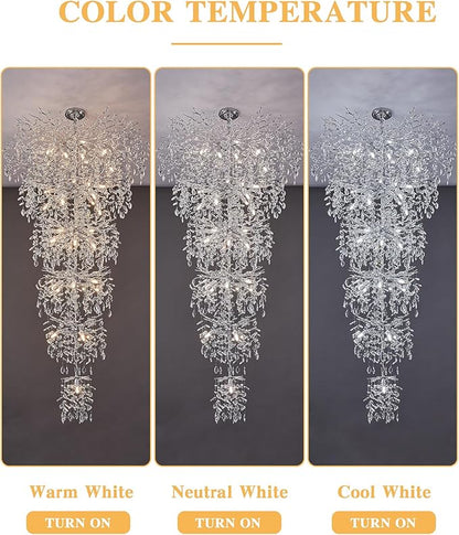 Luxury Silver 6-Tier Large Foyer Entrance Crystal Chandeliers Modern Long Staircase K9 Chandeliers for High Ceiling Big Crystal Chandelier(Height 75 Inch 43 Lights)
