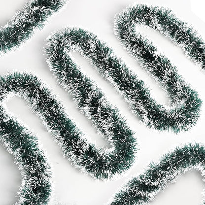 50 FT Green Christmas Tinsel Garland Christmas Decorations for Xmas Tree Decor, Shiny Metallic Twist Hanging Tinsel Garlands for Stairs Mantle Fireplace Home Indoor Outdoor Holiday Party Supplies