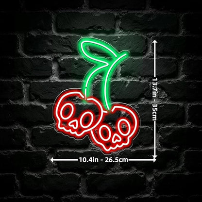 Cherry Skull Neon Sign - LED Gothic Decor