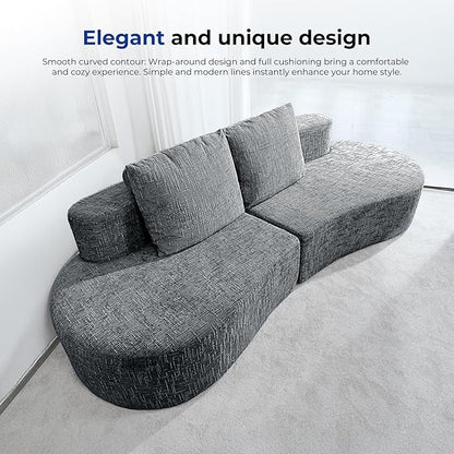 98" Curved Couch with Half Moon Design, Sofa Bed with 2 Throw Pillows & 4 Seaters for Living Room, Office & Apartment,No Assembly Needed(Dark Grey)