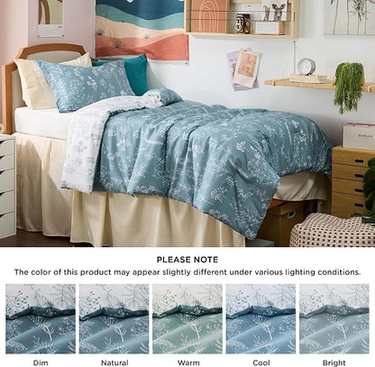 Bedsure Twin/Twin XL Comforter Set - Mineral Blue Bed Set, 2 Pieces Cute Floral Bedding, 1 Soft Reversible Botanical Flowers Comforter and 1 Pillow Sham