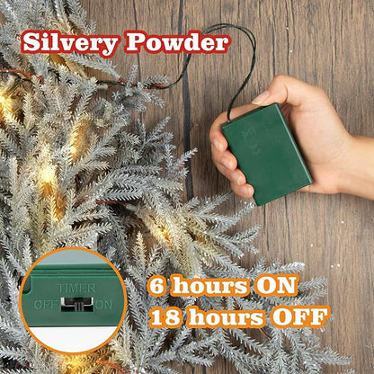 6 FT Silver Artificial Christmas Garland, Faux Spruce Evergreen Garland with 20 LED Lights, Lighted with Timer, Perfect for Christmas Indoor Outdoor Decoration