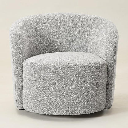 KINWELL Sherpa Swivel Barrel Chair & Round Ball Pillow Set - 34" Wide Modern Boucle Accent Chair with 9” Matching Nordic Decorative Throw Pillow for Living Room and Bedroom(Black White)