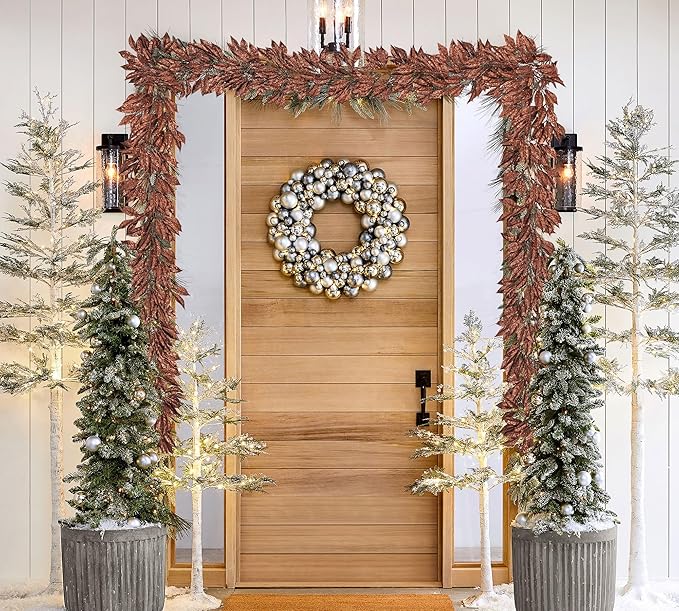 Hollyone 3 Pcs 6FT Christmas Garland Brown Glittered Artificial Magnolia Leaves for Mantle Christmas Tree Decorations Indoor Outdoor Bronze Hanging Garland Ornaments Garden Door Wall Window Home Decor