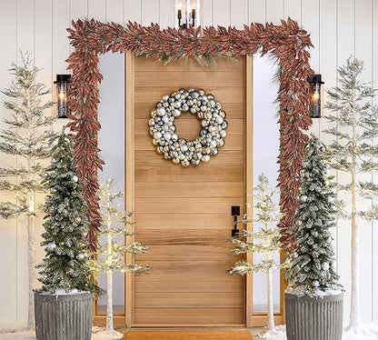 Hollyone 3 Pcs 6FT Christmas Garland Brown Glittered Artificial Magnolia Leaves for Mantle Christmas Tree Decorations Indoor Outdoor Bronze Hanging Garland Ornaments Garden Door Wall Window Home Decor