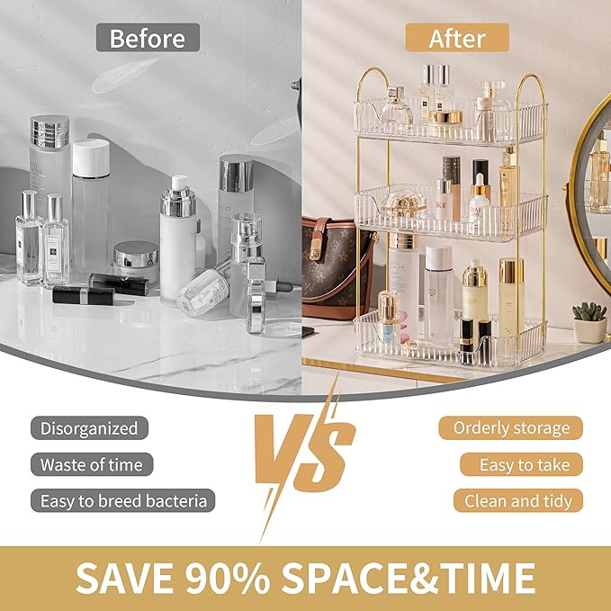 3 Tier Bathroom Organizer Countertop Makeup Perfume Skincare Organizer for Bathroom Dresser Vanity (White)