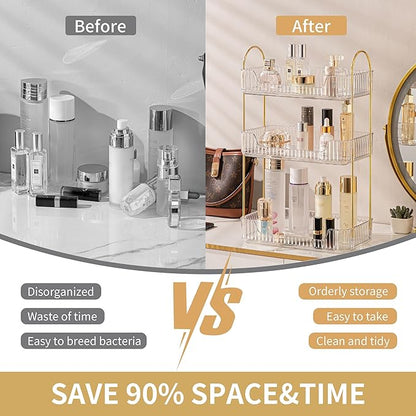 3 Tier Bathroom Organizer Countertop Makeup Perfume Skincare Organizer for Bathroom Dresser Vanity (White)